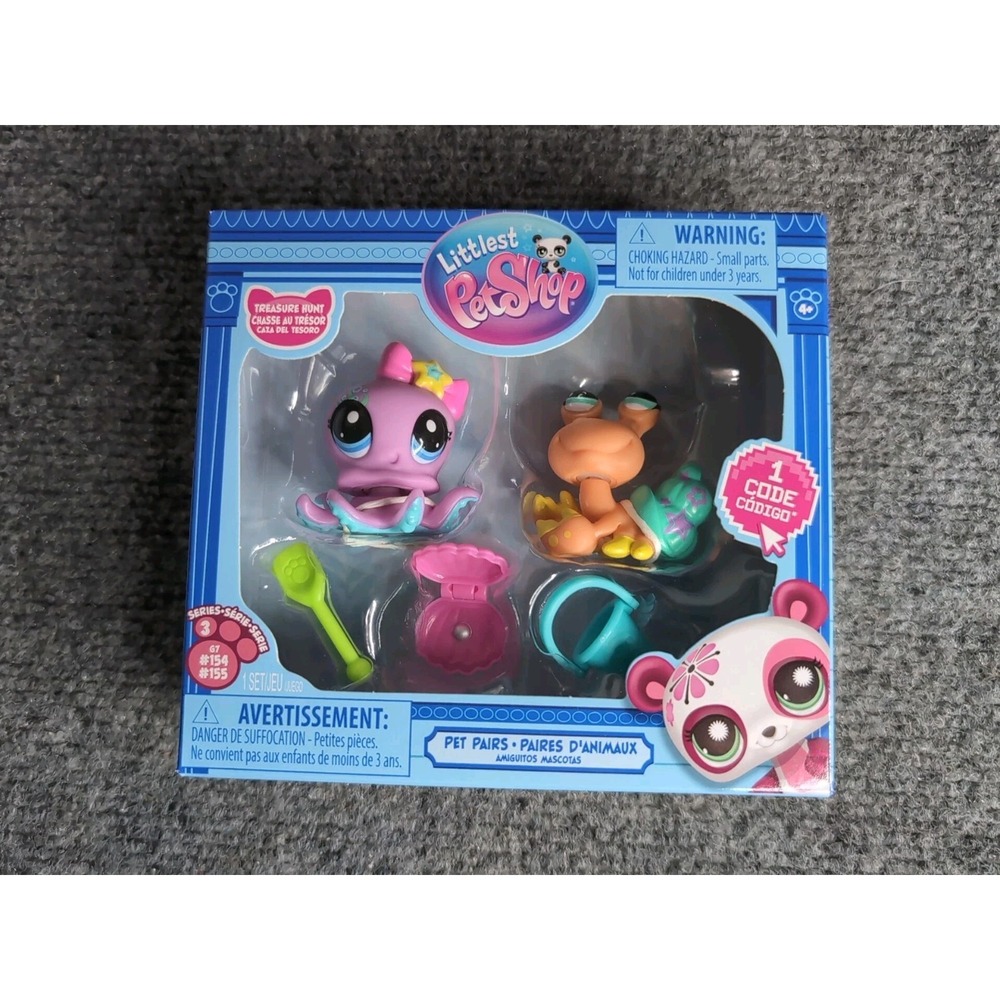 Littlest Pet Shop G7 Treasure Hunt Pet Pairs Series 3 #154 Octopus #155 Crab New